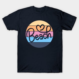 "Beach" Script Tee with Classic Round Sunset Background in Soft Tones T-Shirt